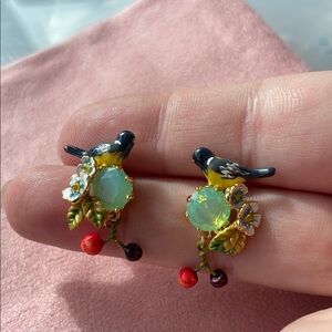 Lee NEREIDES Charming Bird and Cherry Earrings